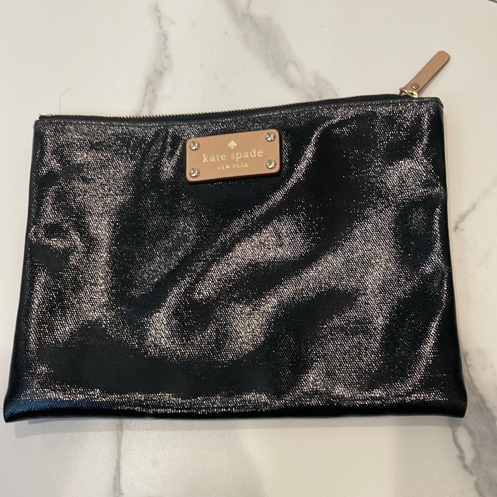 Kate Spade zip clutch black patent leather type material